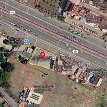 ขาย ที่ดิน ติดถนนรัตนาธิเบศร์ ใกล้แยกไทรม้า เนื้อที่ 231 ตร.ว. หน้ากว้าง 34 เมตร มีรายได้ค่าเช่าทันท