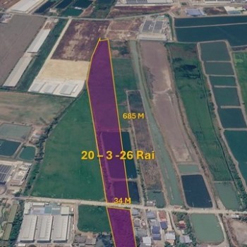 ขายที่ดินผังสีม่วง บางบ่อ สมุทรปราการ 20.3 ไร่ สำหรับโรงงาน โกดัง คลังสินค้า