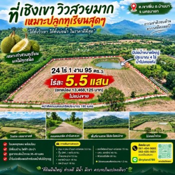 ขายที่เชิงเขาวิวสวย 24 ไร่กว่า ต.เขาเพิ่ม อ.บ้านนา จ.นครนายก สายสวนต้องดู เหมาะปลูกทุเรียน มีบ่อน้ำใ
